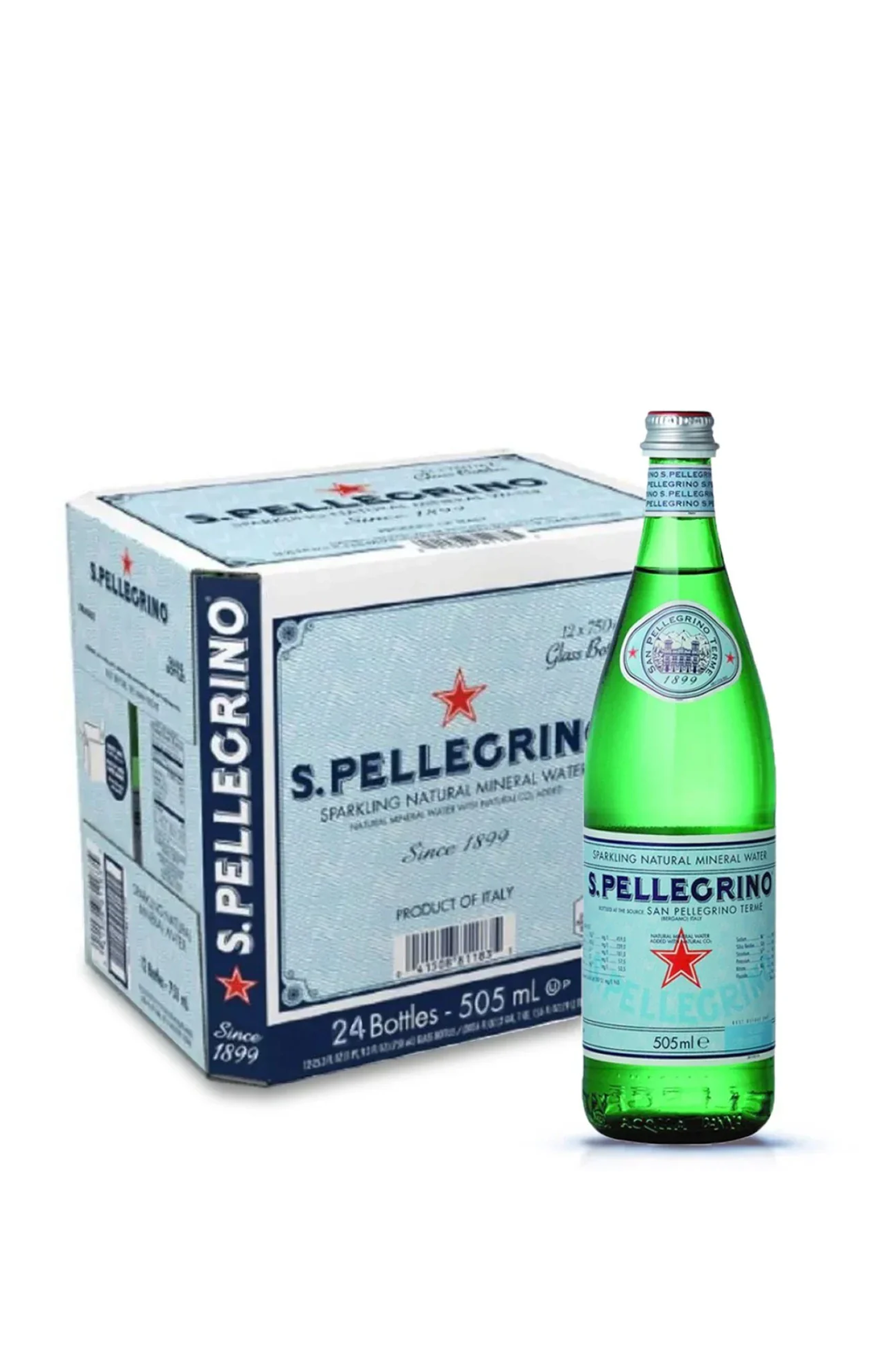 Água Mineral com Gás 24x505ml San Pellegrino Vidro
